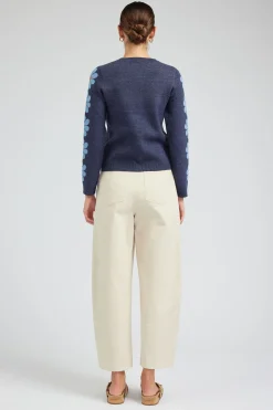 Knitwear|Sweaters-Current Air Retro Daisy Motif Sweater NAVY