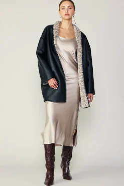 Coats & Jackets-Current Air Reversible Faux Fur & Leather Coat BLACK