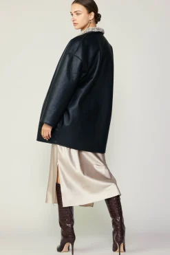 Coats & Jackets-Current Air Reversible Faux Fur & Leather Coat BLACK