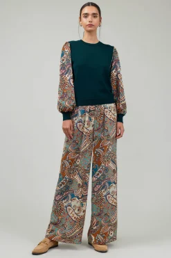 Knitwear|Sweaters-Current Air Ribbed Contrast Sleeve top GREENMLT