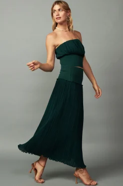 Skirts-Current Air Ribbed Waist Midi Skirt DARKGREEN