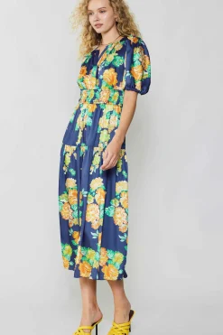 Maxi Dresses|Midi Dresses-Current Air Rose Motif Maxi Dress NAVY