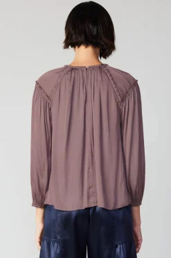 Long Sleeve Tops-Current Air Round Neck Ruffled Top MAUVEBROWN