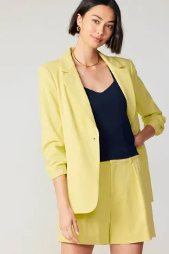 Coats & Jackets-Current Air Ruched Sleeve Blazer LEMON