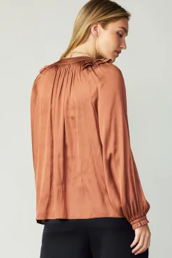 Long Sleeve Tops-Current Air Ruffled Crewneck Blouse AUTUMNCLAY