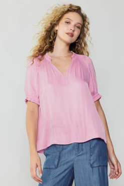Short Sleeve Tops-Current Air Ruffled Cuff Blouse PASTELPINK