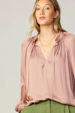 Long Sleeve Tops-Current Air Ruffled Cuff Blouse MAUVE
