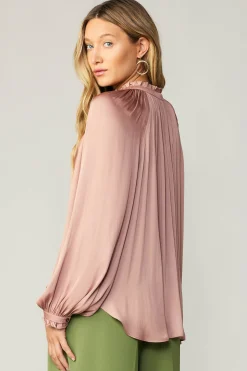 Long Sleeve Tops-Current Air Ruffled Cuff Blouse MAUVE