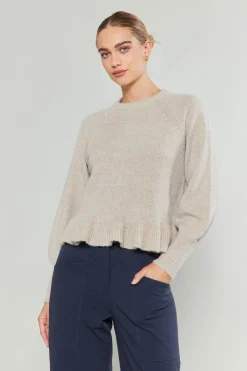Knitwear|Sweaters-Current Air Ruffled Hem Sweater OATMEAL