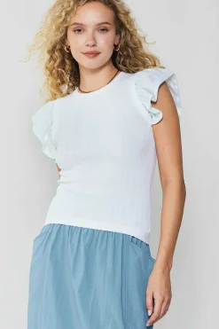 Knitwear|Sleeveless Tops-Current Air Ruffled Shoulder Knit Tank WHITE