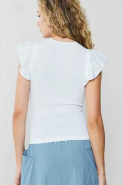 Knitwear|Sleeveless Tops-Current Air Ruffled Shoulder Knit Tank WHITE