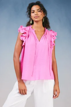 Sleeveless Tops-Current Air Ruffled Shoulder Sleeveless Blouse AZALEA