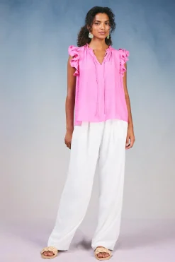 Sleeveless Tops-Current Air Ruffled Shoulder Sleeveless Blouse AZALEA