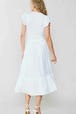 Knitwear|Midi Dresses-Current Air Ruffled Sleeve Sweater Dress WHITE