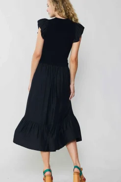 Midi Dresses-Current Air Ruffled Sleeve Sweater Dress BLACK