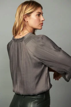 Long Sleeve Tops-Current Air Ruffled Surplice Blouse TAUPEGREY