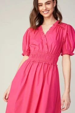 Midi Dresses-Current Air Ruffled Surplice Midi Dress FUCHSIA