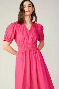 Midi Dresses-Current Air Ruffled Surplice Midi Dress FUCHSIA