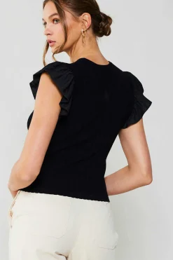 Knitwear|Sleeveless Tops-Current Air Ruffled Sweater Knit Tank BLACK