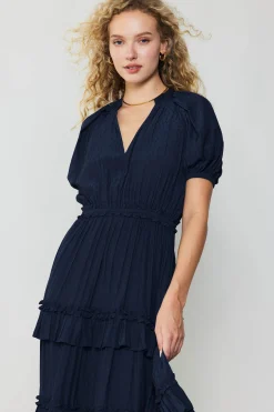 Maxi Dresses-Current Air Ruffled Tiered Maxi Dress NAVY