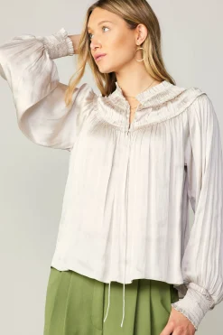 Long Sleeve Tops-Current Air Ruffled Yoke Blouse ECRU