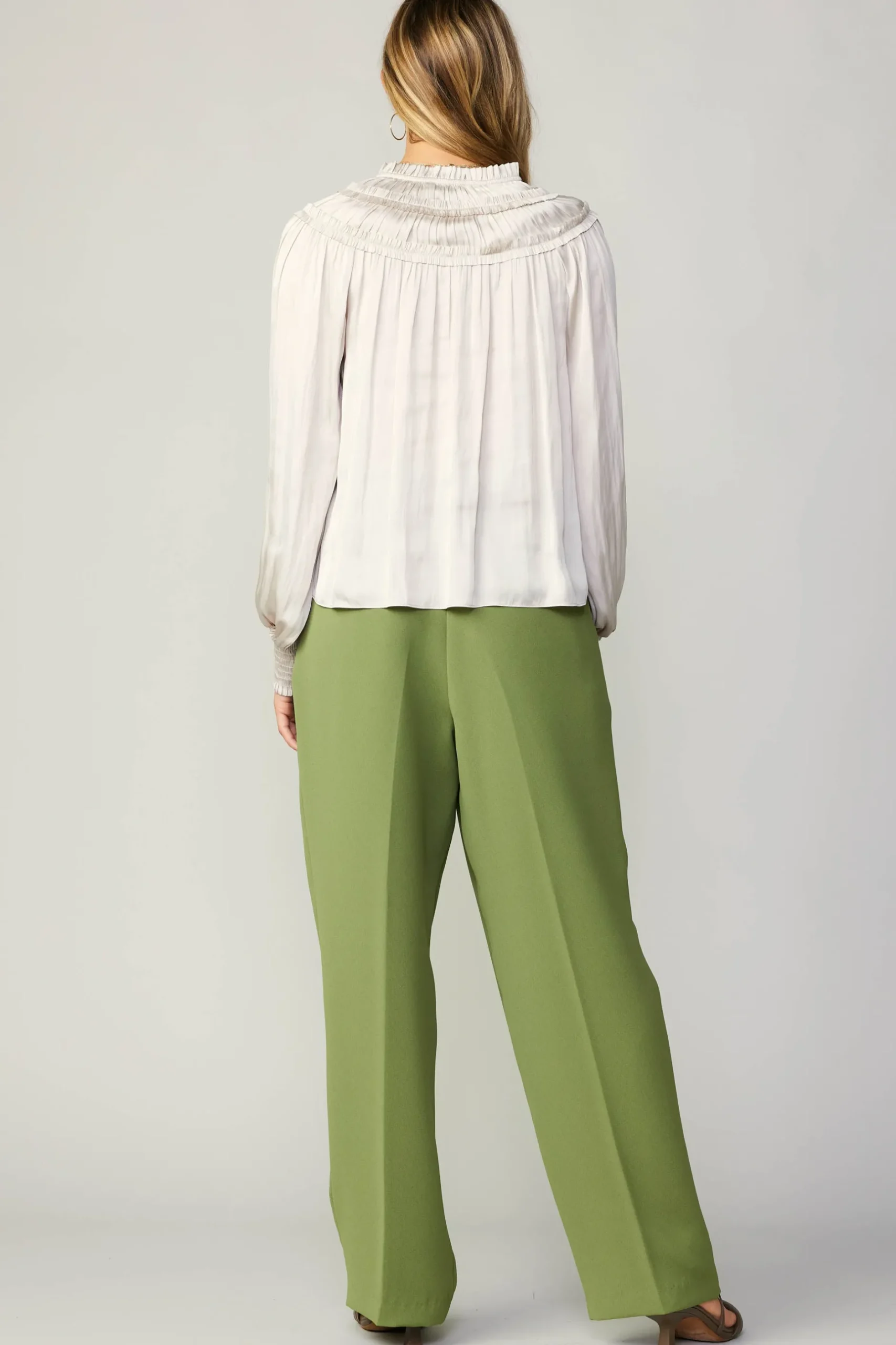 Long Sleeve Tops-Current Air Ruffled Yoke Blouse ECRU