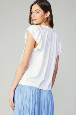 Short Sleeve Tops-Current Air Sadie Tiered Sleeve Floral Blouse OFFWHITEFLORAL