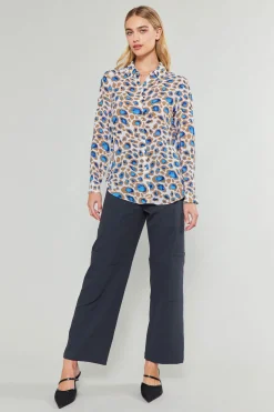 Long Sleeve Tops-Current Air Sapphire Cenote Print Shirt BLUEMLT