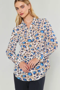 Long Sleeve Tops-Current Air Sapphire Cenote Print Shirt BLUEMLT