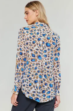 Long Sleeve Tops-Current Air Sapphire Cenote Print Shirt BLUEMLT