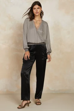 Pants-Current Air Satin Straight Leg Pants BLACK