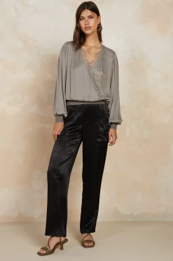 Pants-Current Air Satin Straight Leg Pants BLACK