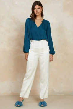 Pants-Current Air Satin Straight Leg Pants IVORY