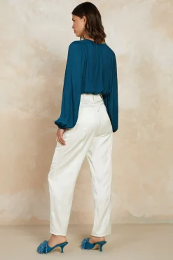 Pants-Current Air Satin Straight Leg Pants IVORY