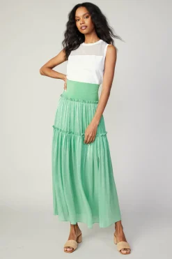 Skirts-Current Air Satin Weave Maxi Skirt COOLGREEN