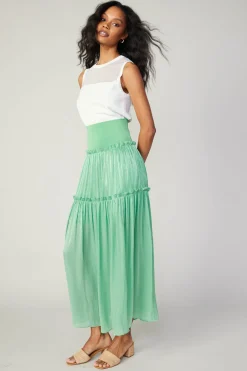 Skirts-Current Air Satin Weave Maxi Skirt COOLGREEN