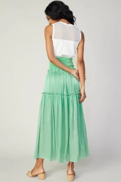 Skirts-Current Air Satin Weave Maxi Skirt COOLGREEN