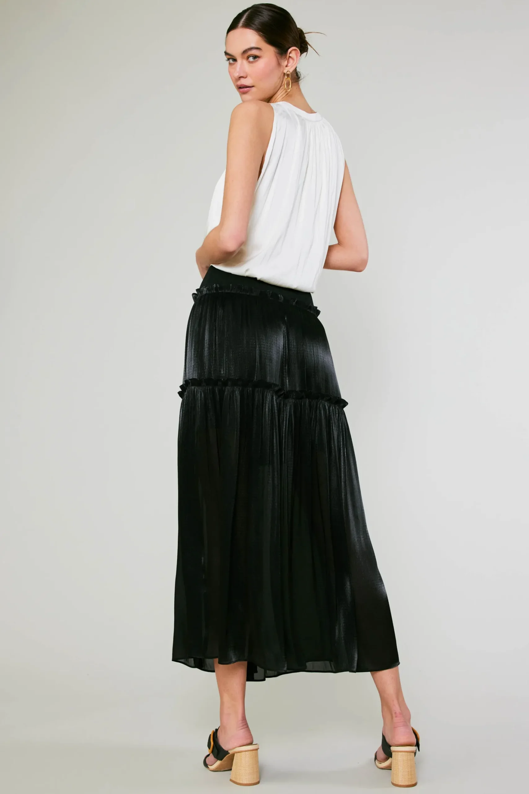 Skirts-Current Air Satin Weave Maxi Skirt BLACK