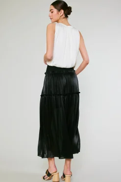 Skirts-Current Air Satin Weave Maxi Skirt BLACK