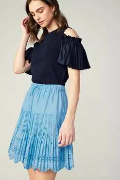 Skirts-Current Air Scallop Eyelet Skirt BABYBLUE