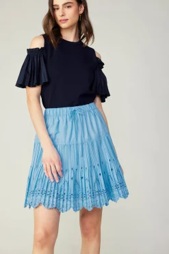 Skirts-Current Air Scallop Eyelet Skirt BABYBLUE