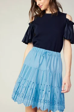 Skirts-Current Air Scallop Eyelet Skirt BABYBLUE