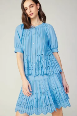 Skirts-Current Air Scallop Eyelet Skirt BABYBLUE