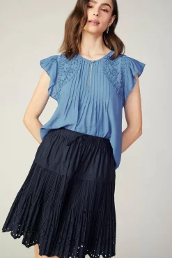 Skirts-Current Air Scallop Eyelet Skirt DARKNAVY