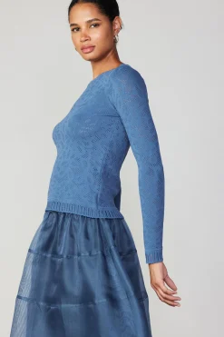 Long Sleeve Tops|Sweaters-Current Air Scalloped Knit Top AEGEANBLUE