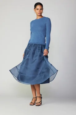 Long Sleeve Tops|Sweaters-Current Air Scalloped Knit Top AEGEANBLUE