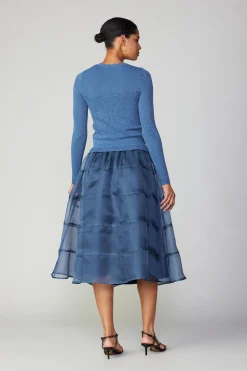 Long Sleeve Tops|Sweaters-Current Air Scalloped Knit Top AEGEANBLUE