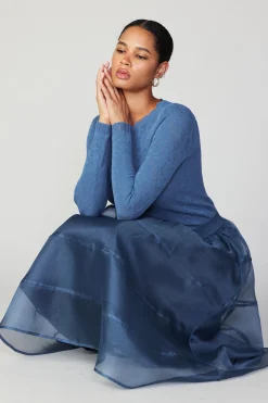 Long Sleeve Tops|Sweaters-Current Air Scalloped Knit Top AEGEANBLUE