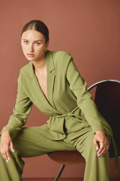 Coats & Jackets-Current Air Self Tie Blazer OLIVE