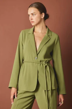 Coats & Jackets-Current Air Self Tie Blazer OLIVE